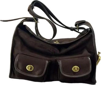 Generic JCVBN Suede Shoulder Bag Creative Double Pocket Underarm Bag Vintage Womens Large Capacity Commuter Retro Adjustable Handbags