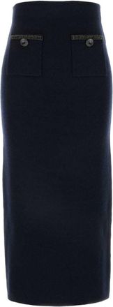 Self Portrait Navy Blue Midi Skirt With Straight Design