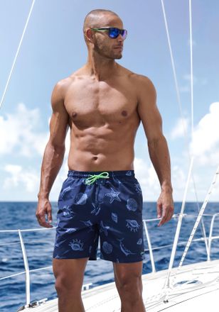 s.Oliver Badeshorts S.OLIVER, Herren, Gr. XXL (58/60), N-Gr, blau (marine bedruckt), Recycling-Polyester, bedruckt, Badehosen Badeshorts