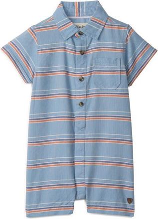Hatley Stripe Cotton Chambray Romper in Heritage Blue at Nordstrom, Size 18-24M