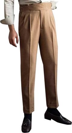 Generic Mens Vintage Formal Trouser Casual Business Pant No Belt Required High Waist Dress Pants Classic Fit Straight Leg Suit Pants Lightweight Chinos Khaki