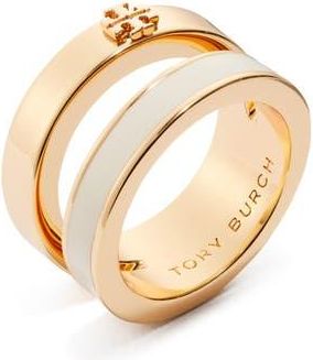 Tory Burch Kira Enamel Double Ring in Tory Gold/new Ivory at Nordstrom, Size 7