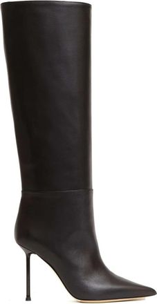 Ninalilou 100 mm Haklaars - Dames - Laarzen met Hak - Zwart - 38 1/2 EU - Leer - Schoenen