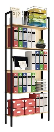 ebuy24 Ebuy24 - Estante De Madera Vcm Con Marco De Metal De Pie Rack De Oficina De Ahorro De Espacio Dimensiones Aprox. Al. 165 X An. 62 X T. 24 Cm Estante E