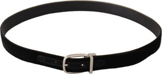 Dolce & Gabbana Mens Black Casual Velvet Silver Tone Metal Buckle Belt