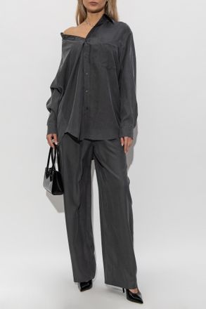 Alexander Wang Silk Shirt With Logo, Womens, Grey