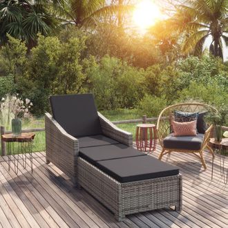 vidaXL Tumbona De Jard&iacute;n Con Coj&iacute;n De Rat&aacute;n Sint&eacute;tico Gris Oscuro Vidaxl