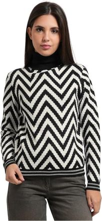 Fracomina Trui met visgraatjacquard - Dames - Coltruien - Zwart - XS - Truien & Vesten