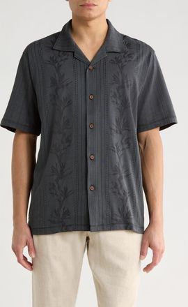 Tommy Bahama Palm Fresco Beach IslandZone Button-Up Camp Shirt in Coal at Nordstrom, Size X-Large