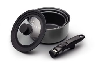 MasterClass Set de 3 cazos, 1 asa y tapa en aluminio gris