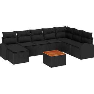 vidaXL Conjunto De Sof&aacute; De Jard&iacute;n 9 Pcs Negro