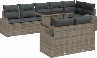 vidaXL Garden Sofa Set with Storage 9 pcs Grey Poly rattan vidaXL