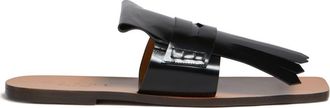 Marni fringed leather flat sandals - women - Calf Leather/Leather/Leather - 35.5 - Black