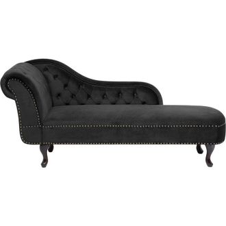 Beliani Beliani - Chaise Longue Tapizado En Terciopelo Negro Con Botones Versi&oacute;n Izquierda Nimes