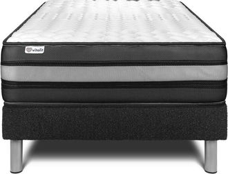 VITALIT Vitalit - Base tapizada negro + Colchón con espuma viscoelástica 90 x 190