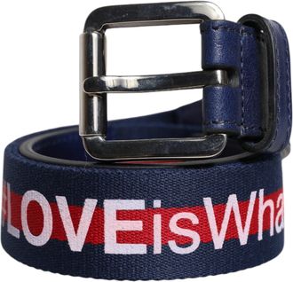 Dolce & Gabbana Blue Cotton Leather Printed Metal Buckle Mens Belt