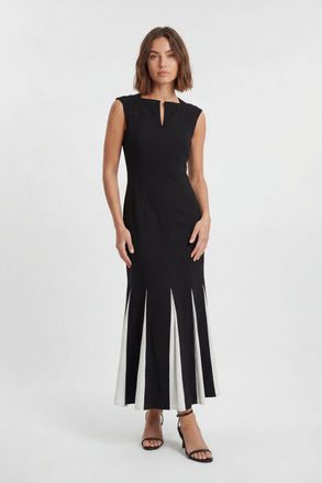 Karen Millen Womens Soft Tailored Contrast Godet Detail Midi Dress - Monochrome Multi - Size 16 UK