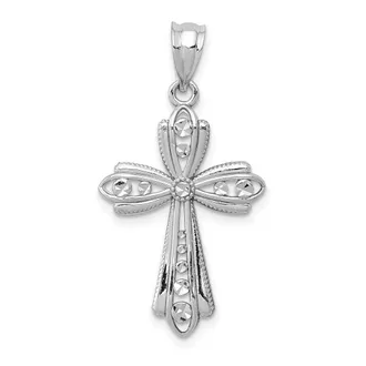 Diamond2Deal 14k White Gold Polished Diamond-Cut Fancy Cross Pendant