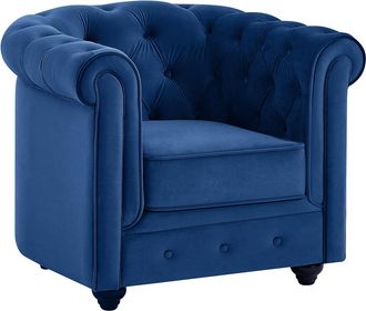 Vente-Unique Sill&oacute;n de terciopelo CHESTERFIELD - Azul noche