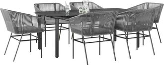 vidaXL Juego Comedor Jard&iacute;n 7 Pzas Cojines Rat&aacute;n Sint&eacute;tico Vidrio Gris Vidaxl