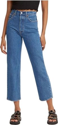 Levi's Ribcage Straight Ankle Jeans - Dames - Cropped Jeans - Blauw - W26 L27 - Katoen - Jeans