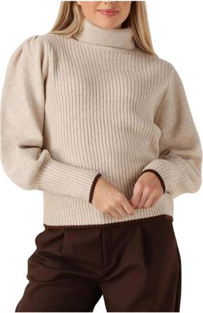 Co'Couture Row Puff Rib Rollneck - Dames - Coltruien - Beige - L - Truien & Vesten