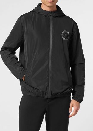 Plein Sport Giacca a vento in tessuto tecnico con cappuccio e logo posteriore