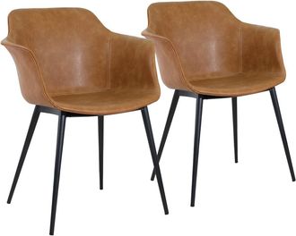 Oviala Lote de 2 sillones industriales de acero marr&oacute;n y tela