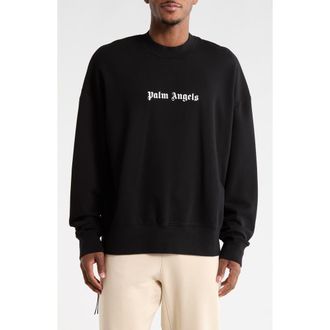 Palm Angels Logo Crewneck Sweater in Black/white at Nordstrom Rack, Size Xx-Large