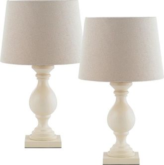 Loops 2 PACK Classic Wooden Table Lamp Ivory & Off White Shade Pretty Bedside Light