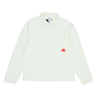 adidas Solid Color Logo Single Breasted Lapel Long Sleeves White Jacket HG2072