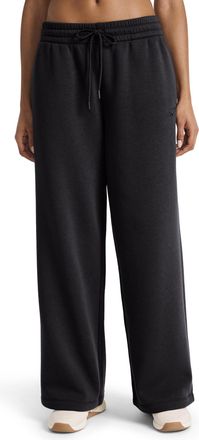Reebok Apparel Womens Tonal Wide Leg Sweatpant, Standard Fit, 30 Inseam, Midweight Cotton-Poly Fabric, Black, S