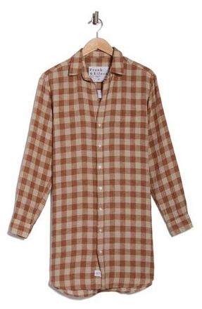 Frank & Eileen Mary Classic Long Sleeve Linen Shirtdress in Brown White Check at Nordstrom Rack, Size Xx-Small