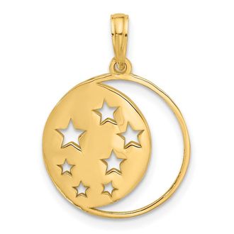 Diamond2Deal 14k Yellow Gold Polished Moon and Stars Charm Pendant