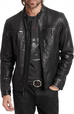 John Varvatos Brando Band Collar Leather Jacket In Black