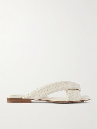 Bottega Veneta Sandali In Pelle Con Motivo Intrecciato Riva - Bianco sporco