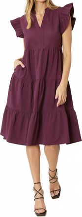 Entro Ruffled Pocket Tiered Midi Dress In Eggplant