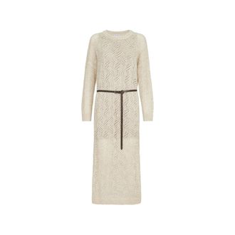 Brunello Cucinelli Dazzling Abstract Leaf Knit Dress In Mohair And Wool