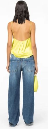 Pinko Zijden Satijnen Camisole Top met Kant - Dames - Tops zonder mouwen - Geel - L - Satijn - Tops