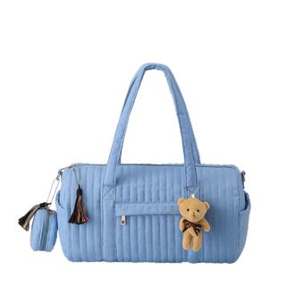 Generic Quilted Travel Bag with Top Handle Tote Bag Trendy Shoulder Bag for Women (Blue) (style1)