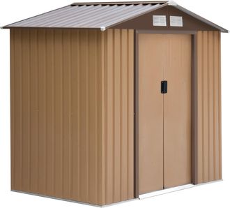 OUTSUNNY Caseta De Jard&iacute;n 213x130x185cm Cobertizo Met&aacute;lico De Exterior Para Almacenamiento De Herramientas Con 2 Puertas Correderas Y 4 Ventanas Caqui - Outsun