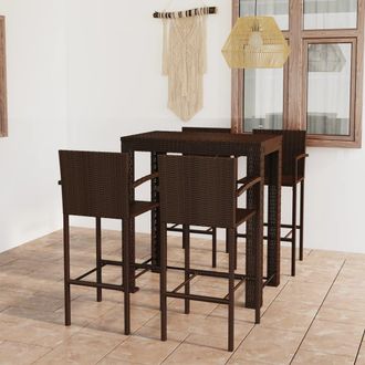 vidaXL Vidaxl - Muebles De Bar De Jard&iacute;n 5 Pzas Rat&aacute;n Pe Reposabrazos Marr&oacute;n