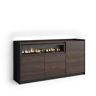Skraut Home Aparador efecto madera roble y negro 156x37x80cm chimenea efecto fuego