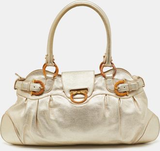 Ferragamo Metallic Gold Leather Marisa Shoulder Bag
