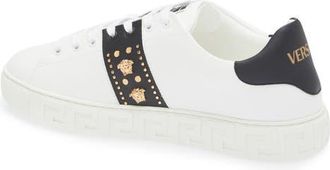 Versace Studded Greca Sneaker in White Black-Versace Gold at Nordstrom, Size 13Us