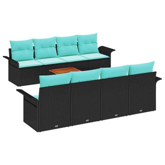 vidaXL Conjunto De Sof&aacute;s De Jard&iacute;n 9 Pcs Negro Rat&aacute;n Sint&eacute;tico Vidaxl