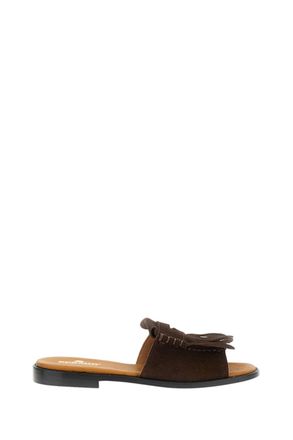Sebago Moccasin-Style Suede Slide Sandals with Fringed Vamp