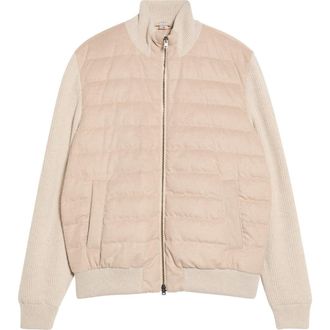 Herno Mixed Media M&eacute;lange Cash-Feel Quilted Down Jacket in 1985 Champagne at Nordstrom, Size 48