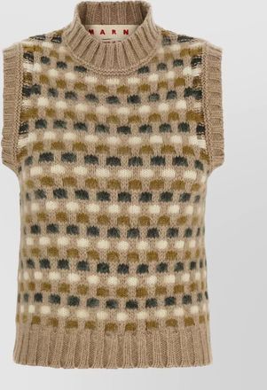 Marni cashmere wool ribbed high neck sleeveless jacquard knit vest