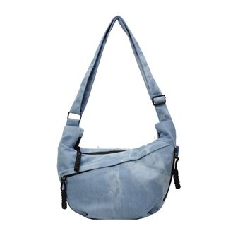 Generic Women Canvas Fashion Shoulder Bag Multi-pockets Crescent Crossbody Bag Large Capacity Daily Messenger Bag Adjustable Strap Outdoor Travel Bag (Blue)